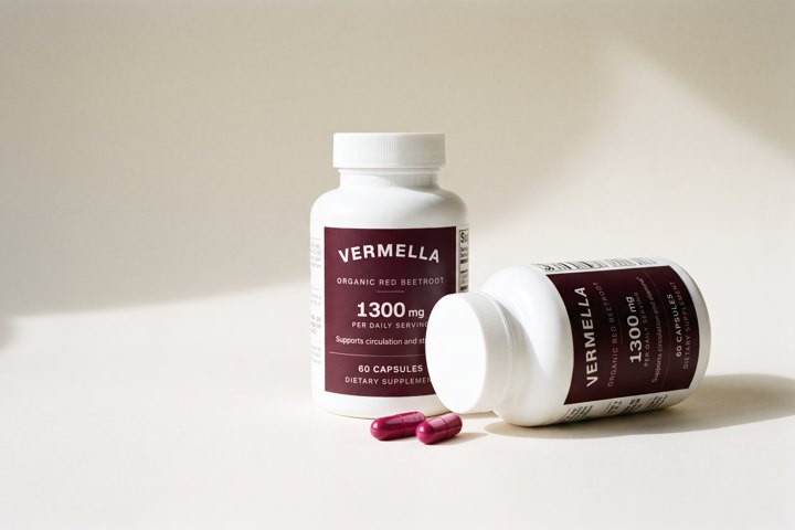 Two bottles of Vermella Organic Red Beetroot, 1,300 mg per daily serving, 60 capsules.