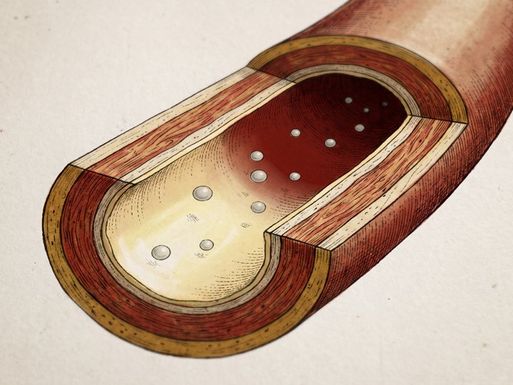 Ilustración de libro de texto de un vaso sanguíneo en corte transversal.